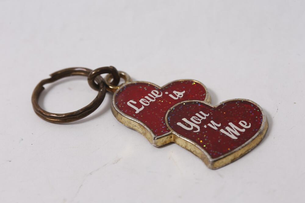 Love Is Two Hearts Keychain Vintage Romantic Gift Idea Charm ~ 260608-WH 1354